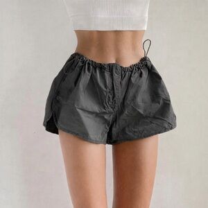 Distressed Grey Women’s Parachute Mini Shorts 100% cotton adjustable drawstring